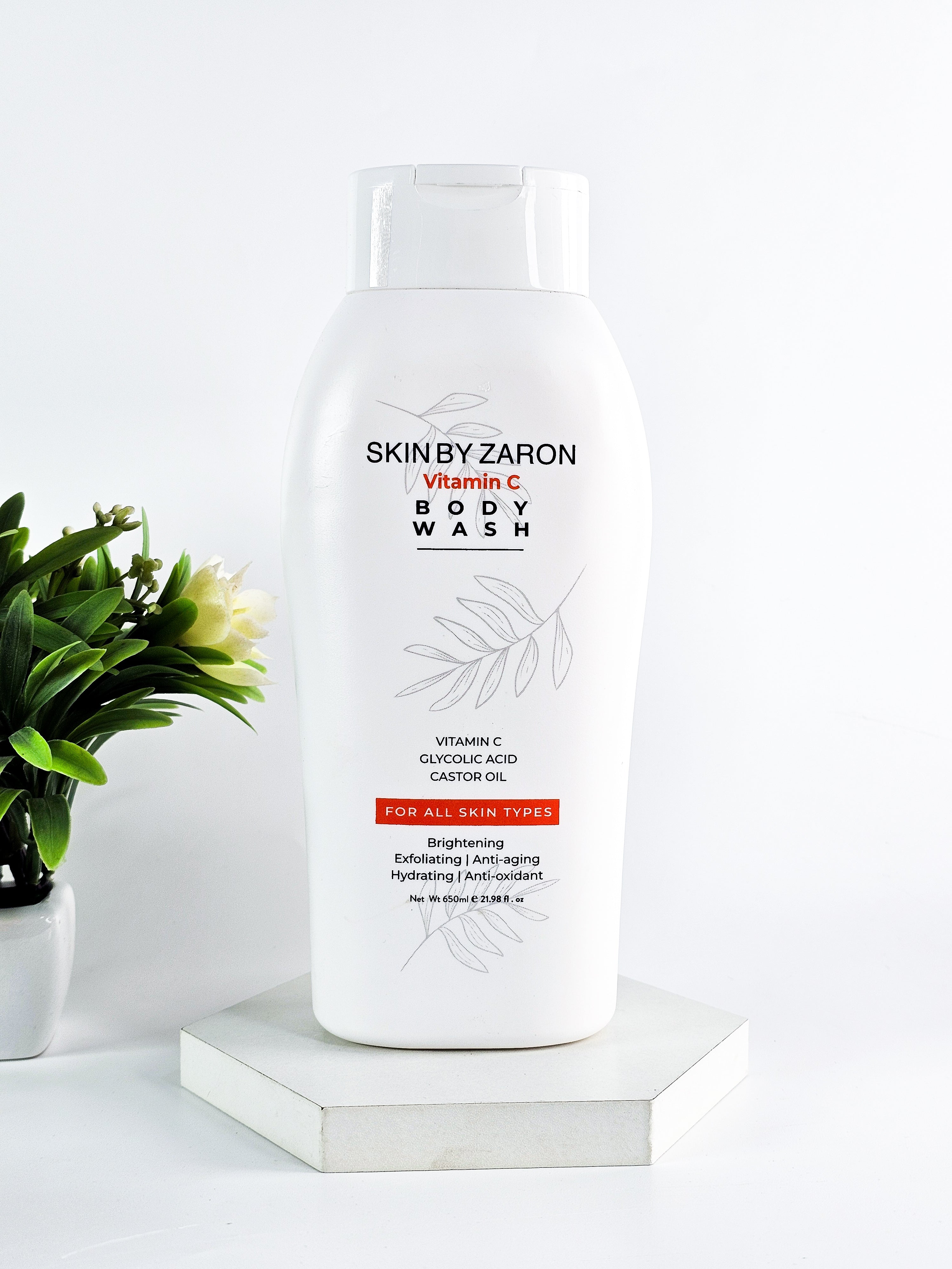 Skin By Zaron Body Wash with Vitamin C, Glycolic Acid and Castor oil