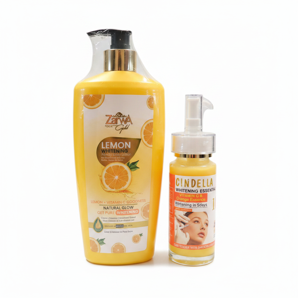 Zarwa Gold Lemon Extra Lightening Body Lotion + Cindella Extra Lightening Essential Oil