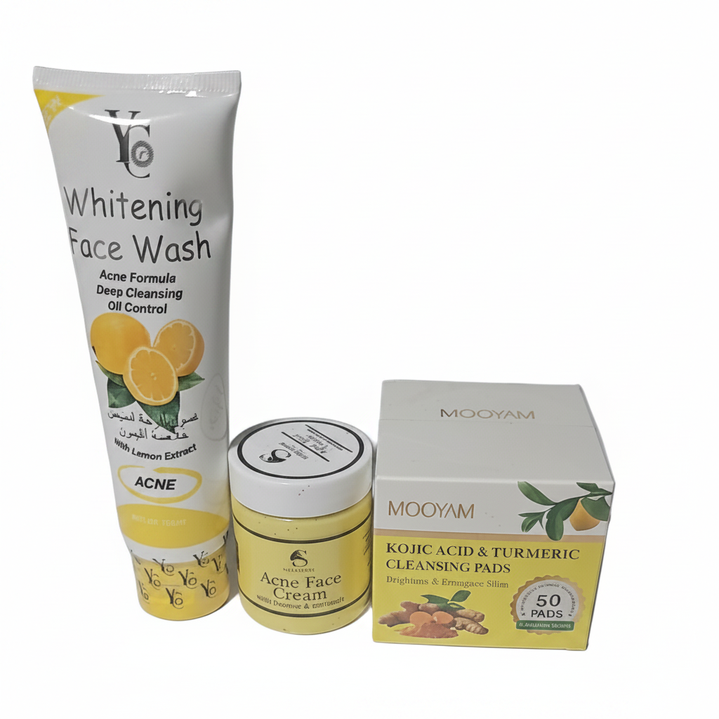 Acne Brightening Face Care Set (Cleanser + Cream + Pads)