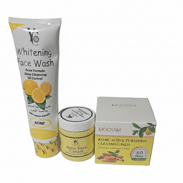 Acne Brightening Face Care Set (Cleanser + Cream + Pads)