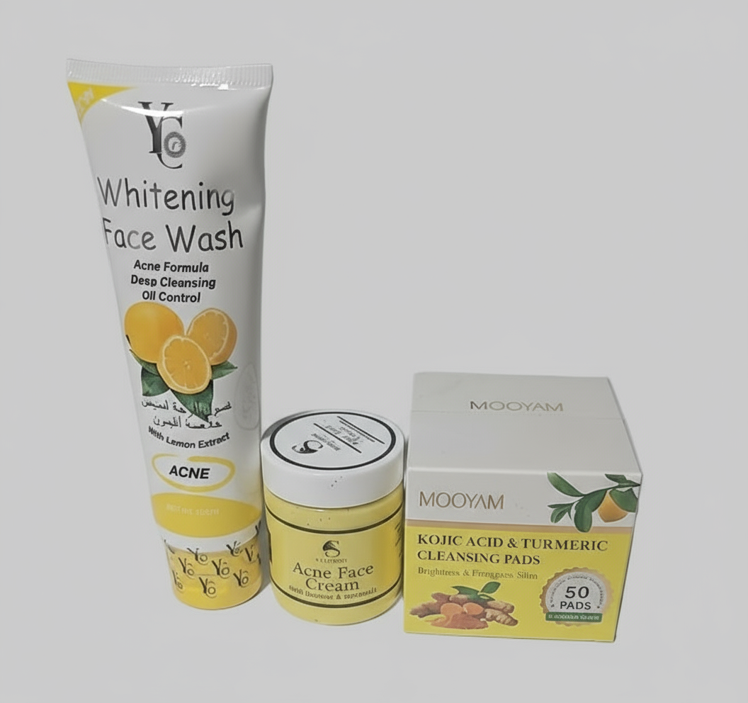 Acne Brightening Face Care Set (Cleanser + Cream + Pads)