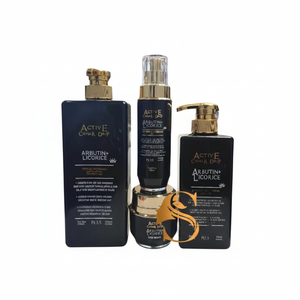 Active Caviar Licorice & Arbutin Whitening Set Lotion, Body wash, Oil and Face Cream