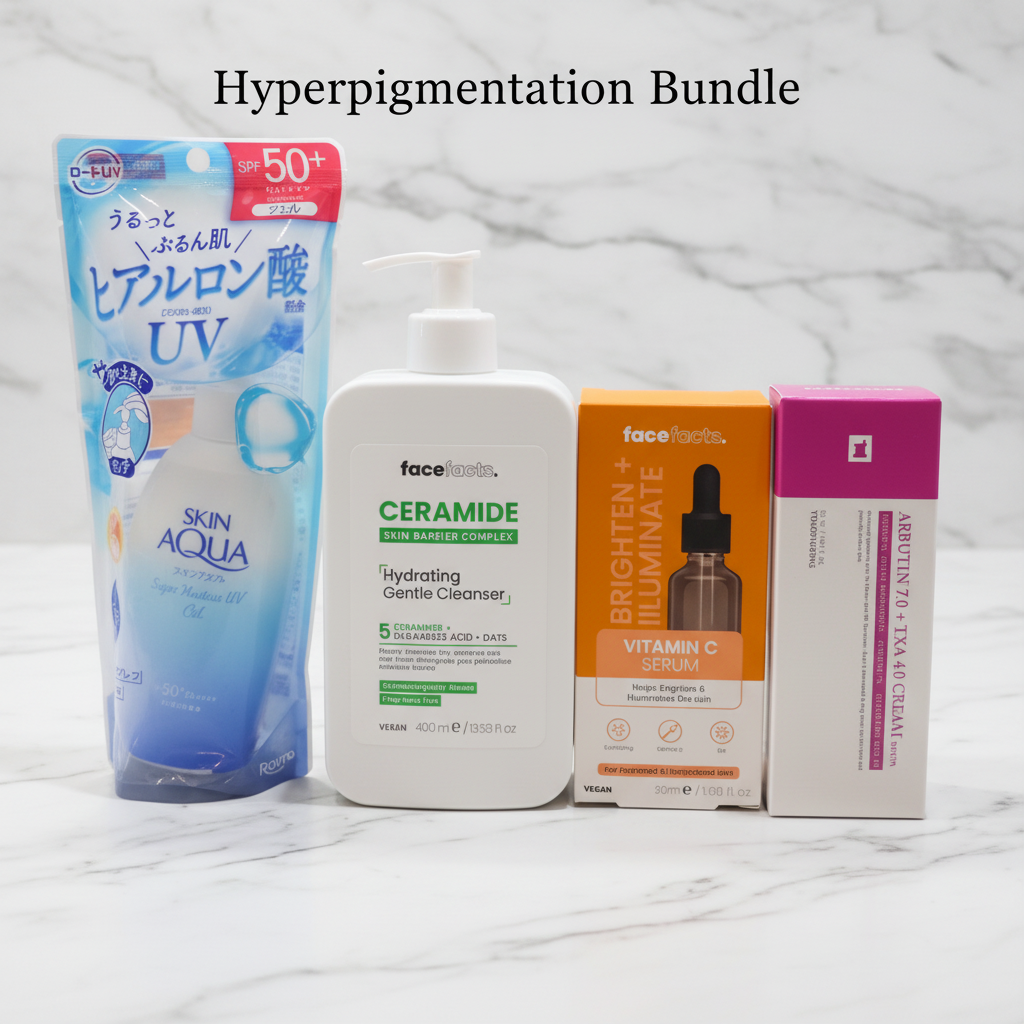 Hyperpigmentation Bundle Face Fact Face Wash, Vit C Serum, Arbutin Cream and Sunscreen