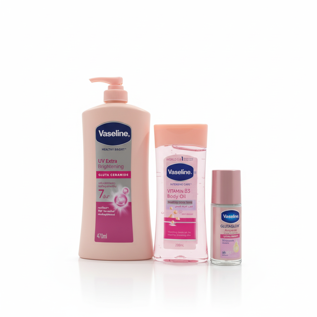 Vaseline Healthy UVExtra Bright Brightening Lotion,Vaseline Vitamin B3 Oil and Vaseline Gluta Glow Ampoule Deodorant